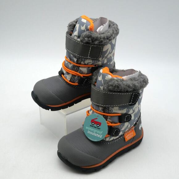 New See Kai Run Gilman Insulated Waterproof Gray Orange Boots Infant Toddler 5 - Picture 1 of 8